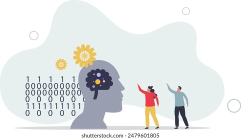 Artificial intelligence and AI as smart technology.Machine neural thinking and information processing as modern invention.flat illustration.
