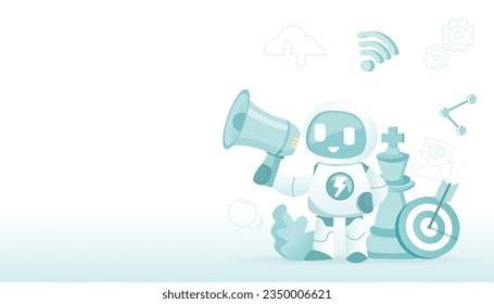 Artificial Intelligence (AI) technology and announcement concept. Online marketing, advertising campaign, content attract, management, improvement, development to business success. Vector illustration
