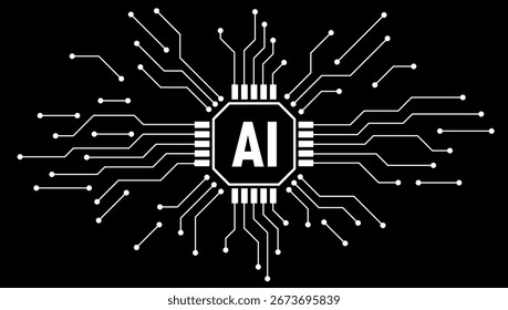 Inteligencia Artificial AI Tecnología Fondo de Tablero de circuito en blanco y negro. Vector EPS10