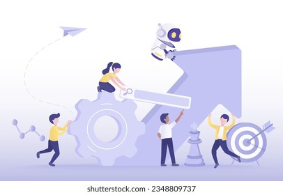 Artificial Intelligence (AI) technology and business startup. Collaboration between human and ai robot to achieve business growth. Tactical planning, Strategy management, Solving problem. 