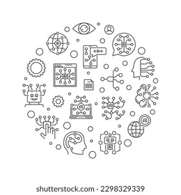 Artificial Intelligence - AI Technology concept vector round minimal banner or illustration in thin line style