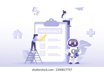 Artificial Intelligence (AI) technology concept. Big clipboard with checklist document. Healthcare, finance, real estate mortgage, and medical service. Flat vector illustration.