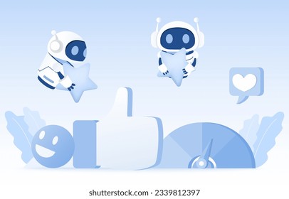 Artificial Intelligence (AI) technology and customer review feedback concept. Review, ratings, and comment of improving and increasing customer loyalty. Flat vector design illustration.