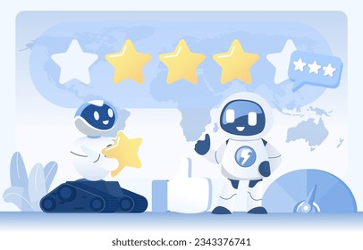 Artificial intelligence (AI) technology and customer satisfaction concept. Give star to review, evaluation, feedback, positive or negative thinking, respond indicate and comment. Vector illustration.