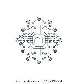 Artificial intelligence, AI technology, line icon