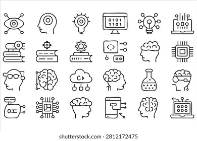 Artificial Intelligence and AI Technology Line Icons for Smart Systems