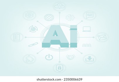 Artificial intelligence (AI) technology and online connection concept. Online network, communication, planning, thinking, brainstorming, sharing and collection. Flat vector design illustration.