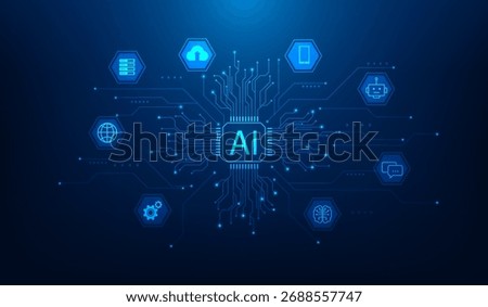 Artificial intelligence ai technology Use in daily life icon background. ai chip line circuit iot. vector illustration fantastic technology