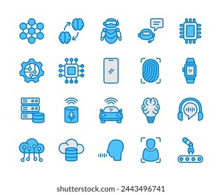 Artificial intelligence, AI technology vector icons, Containing chip, smart robot, smart device. It can be used for many purpose