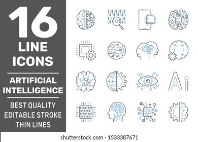 Artificial Intelligence (AI) Vector Line Icons Set. Editable Stroke. EPS 10