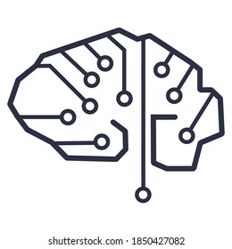 Artificial Intelligence AI vector logo. Artificial human brain. Neural network concept. Brain-shaped microcircuit