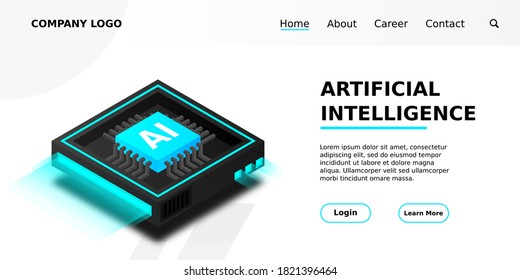 Artificial intelligence, AI web banner, isometric cloud computing concept, data mining, isometric, neural network, machine programming. Modern illustration isometric.