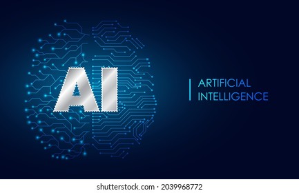 Artificial intelligence (Ai).Blue technology design.Brain digital design.