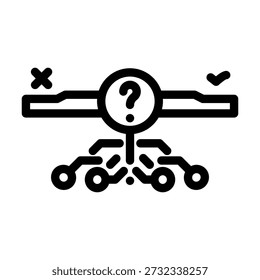 Artificial intelligence algorithm making a choice between multiple options, considering the right and wrong outcomes while processing complex data and navigating ethical considerations