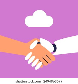 Artificial Intelligence Analysis Data in Digital Cloud. AI technology for cloud computing, artificial neural network training. Flat vector illustration.