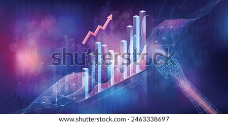 Artificial intelligence analyzes economic growth graph and financial market research.