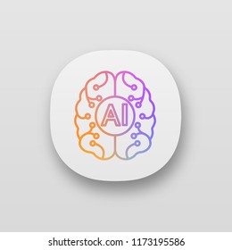 Artificial intelligence app icon. UI/UX user interface. Digital brain. Neurotechnology. AI. Web or mobile application. Vector isolated illustration