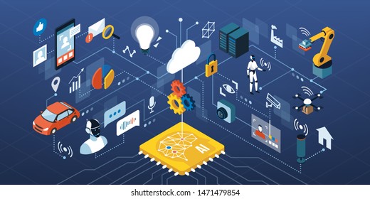 Artificial intelligence applications, smart devices, robots and automation: network of isometric objects connecting together