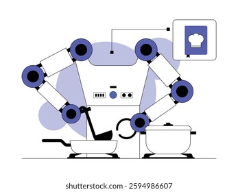 Artificial intelligence applied to robots becoming chefs for humans, semi outline style, vector illustration.