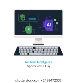 Artificial Intelligence Appreciation Day, July 16, Vector, illustration. AI process on Computer design.