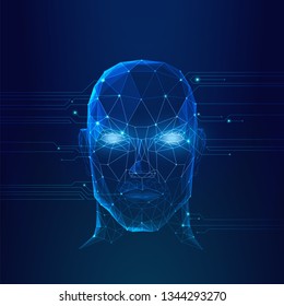 Artificial intelligence, augmented intelligence, robot futuristic face, self aware, concept