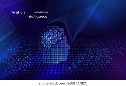 Fondo de Inteligencia Artificial – Flujo de Red Neuronal Abstractas con Líneas de Datos y Partículas Brillantes. Aprendizaje automático futurista, sistema neuronal profundo y concepto de Tecnología digital Vector