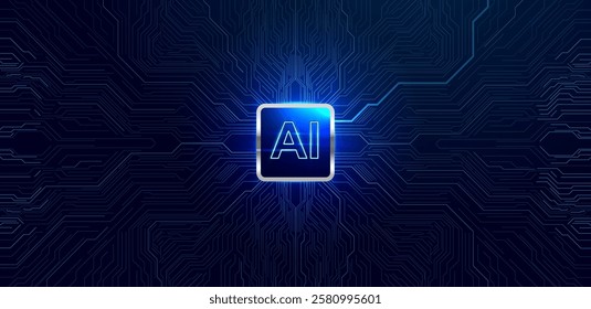 Artificial intelligence background with blue electronic board technology. vector editable