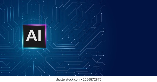 Artificial intelligence background blue, with glowing line vector editable