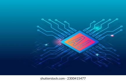 Artificial Intelligence background concept with Assistant Robot, Machine learning, Digital Brain future technology.  Vector Illustration eps10