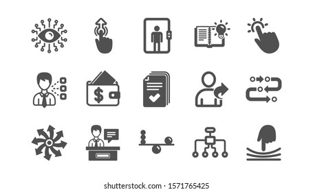 Artificial intelligence, Balance and Refer friend icons. Timeline path, Cash wallet. Classic icon set. Quality set. Vector