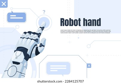 Artificial intelligence banner. Anatomical bionic robotic hands. Autonomous new robots work automation concept. Vector illustration