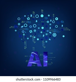 Artificial Intelligence banner with  decoration and creative letters. AI concept. Vector illustration.