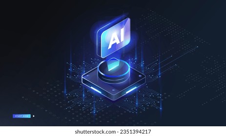 Artificial Intelligence banner, Deep learning machine learning, Technology clouds digital futuristic AI computer concept, 3D or Isometric vector style business web