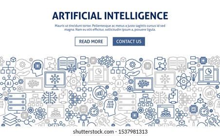 Artificial Intelligence Banner Design. Vector Illustration of Outline Template.