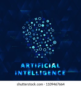 Artificial Intelligence banner with face decoration and creative letters. AI concept. Vector illustration.