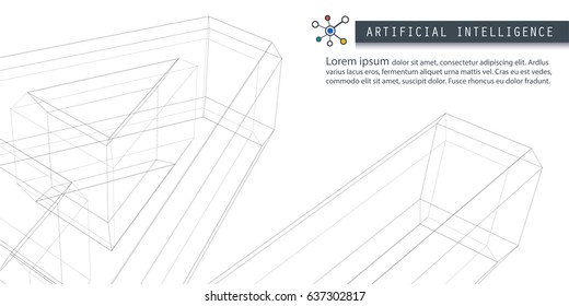 Artificial intelligence banner. modern design, wireframe, logo, letter.  white background