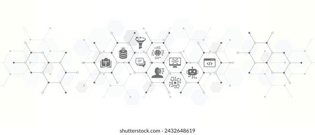 artificial intelligence banner vector illustration with the website icon and symbol of ai machine learning neural network or software interface