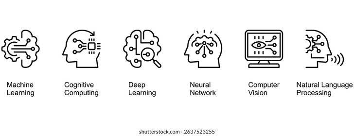 Artificial Intelligence banner web icon vector illustration of Machine Learning, Cognitive Computing, Deep Learning, Neural Network, Computer Vision, Natural Language Processing
