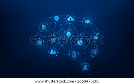 artificial intelligence big data analysis brain, creative with icon technology. head data connect creative ai computer. vector illustration fantastic technology.
