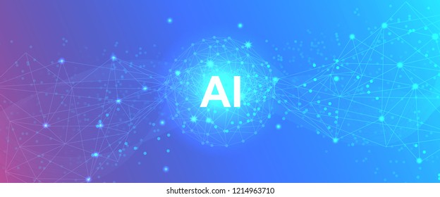 Artificial intelligence. Big data learning. Abstract global technology. Futuristic virtual technology concept background. Vector illustration.