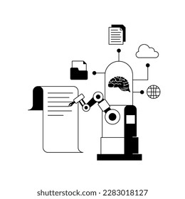 artificial intelligence big data server thinking for auto writing summary technology automation black illustration
