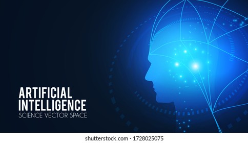 Artificial Intelligence. Big data web banner design. Alien mind. Futurisric technology scifi background.