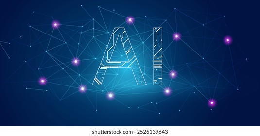 Inteligência artificial tecnologia de fundo azul. Conceito de aprendizado de máquina de logotipo com IA de placa de circuito. Vetor editável
