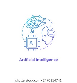 Artificial intelligence blue gradient concept icon. Cognitive computing. Machine learning technology. Robotics. Round shape line illustration. Abstract idea. Graphic design. Easy to use in article