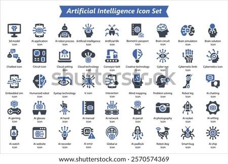 Artificial Intelligence Blue Icon Set, Vector icon Set