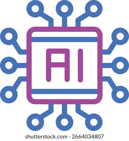 Inteligência artificial azul e roxo ícone de chip de ai perfeito para inovação de soluções de tecnologia, adequado para marcas de empresas de software de ai.