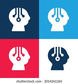Inteligencia artificial azul y rojo cuatro colores conjunto de iconos mínimo
