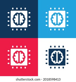 Artificial Intelligence blue and red four color minimal icon set