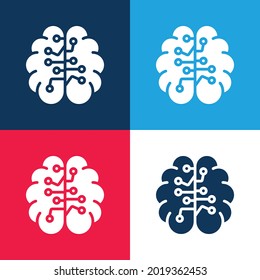 Artificial Intelligence blue and red four color minimal icon set