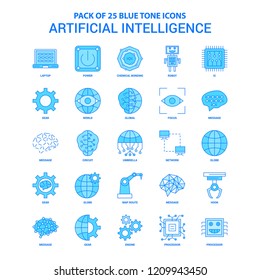 Artificial Intelligence Blue Tone Icon Pack - 25 Icon Sets